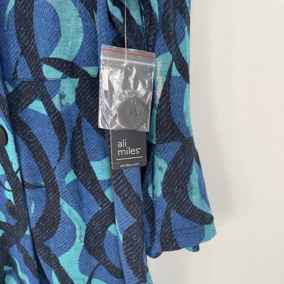 Ali Miles Blue Button Front Bell Sleeve Tunic Wired Collar Art to Wear  NWT - Picture 6 of 9